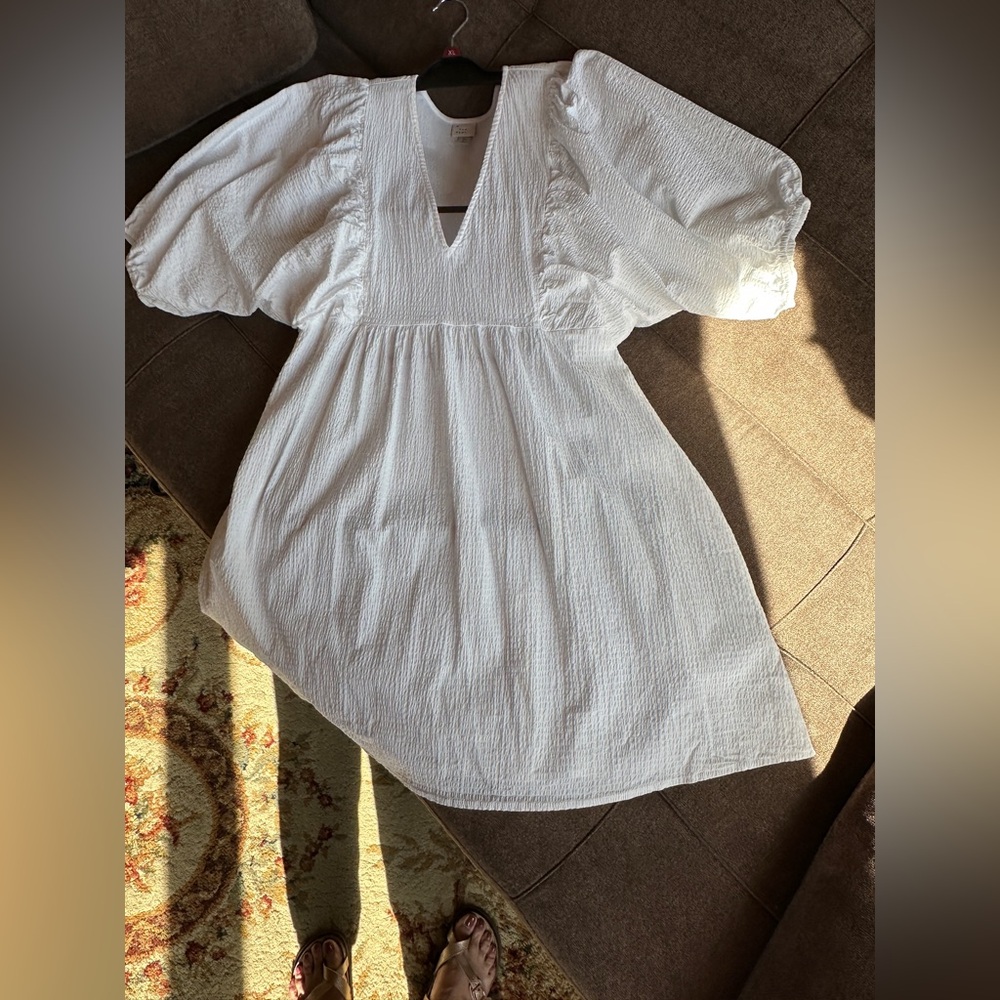 A New Day Womens Dress with Puff Sleeves V Neck Boho with pockets. Size XL